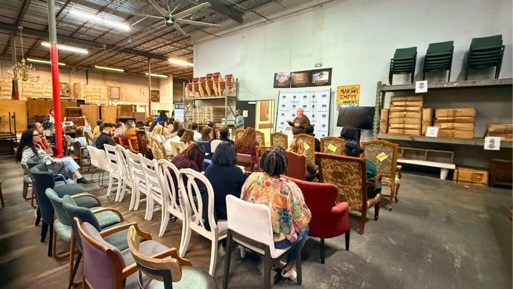 Partner agencies gathering at the furniture bank